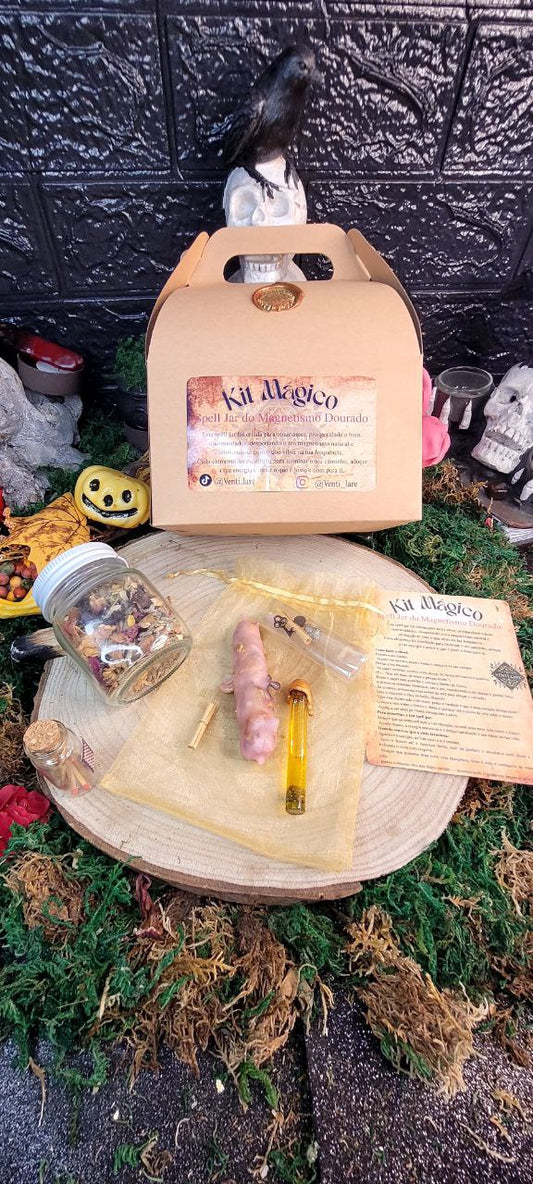 Kit Mágico – Spell Jar do Magnetismo Dourado | Ritual de Amor, Prosperidade e Atração