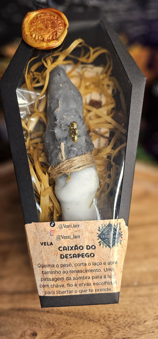 Vela Caixão do Desapego • Ritual de Libertação • Corte Energético • Chave + Fio • Vela Artesanal Espiritual