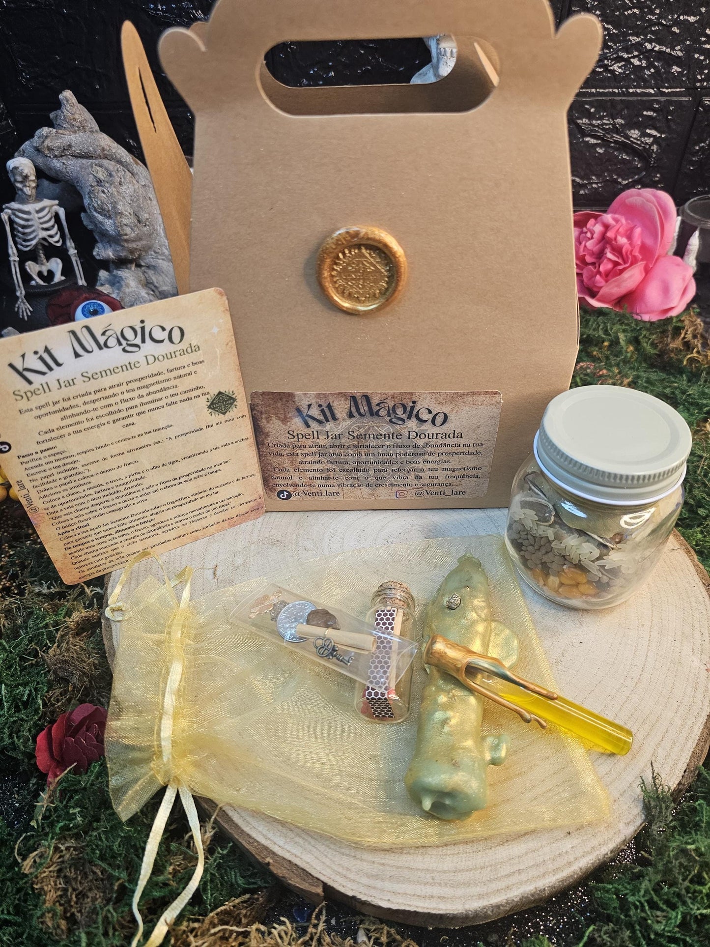 Kit Spell Jar Semente Dourada – Manifestação, Prosperidade e Magia Ritual