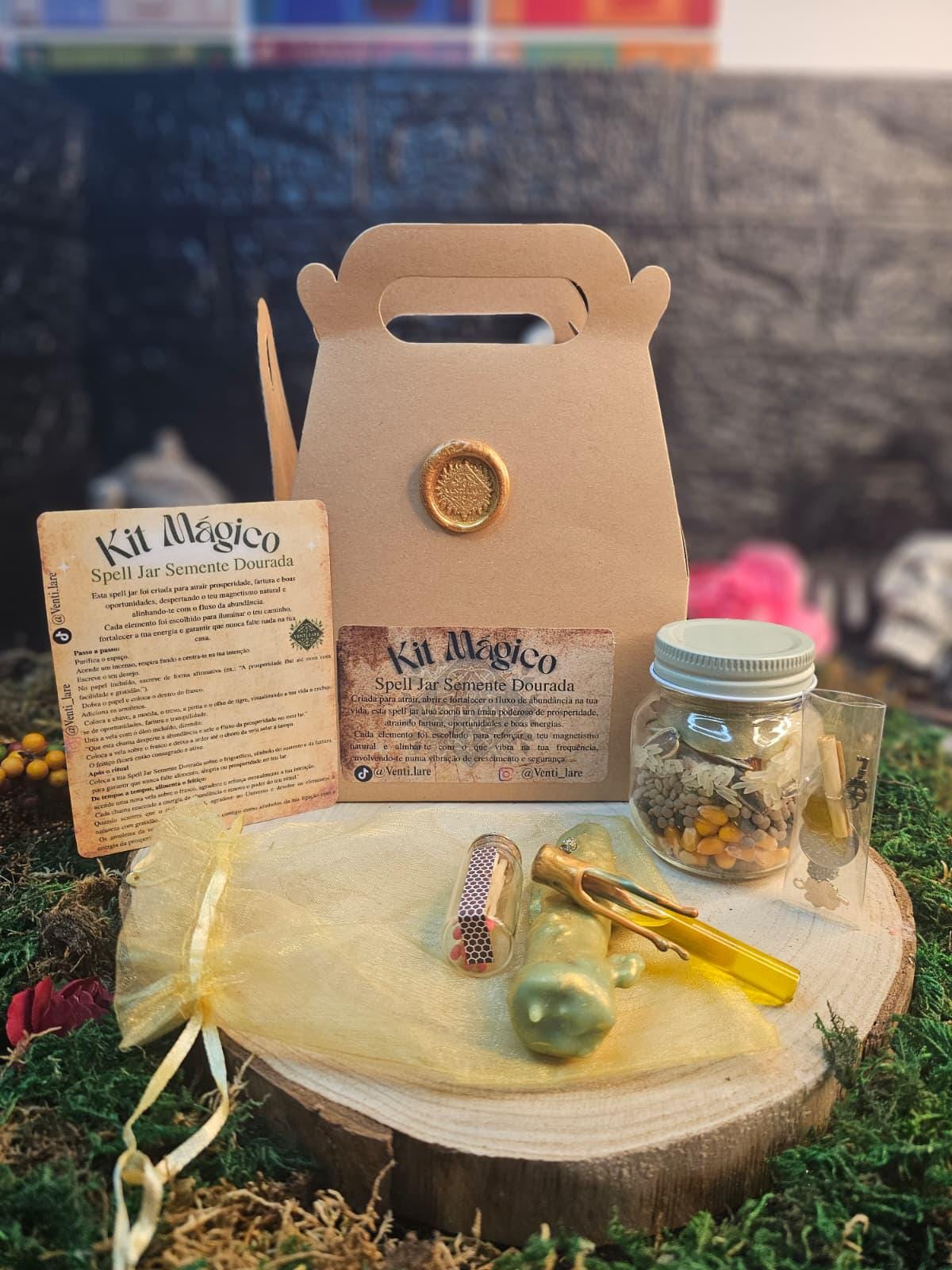 Kit Spell Jar Semente Dourada – Manifestação, Prosperidade e Magia Ritual