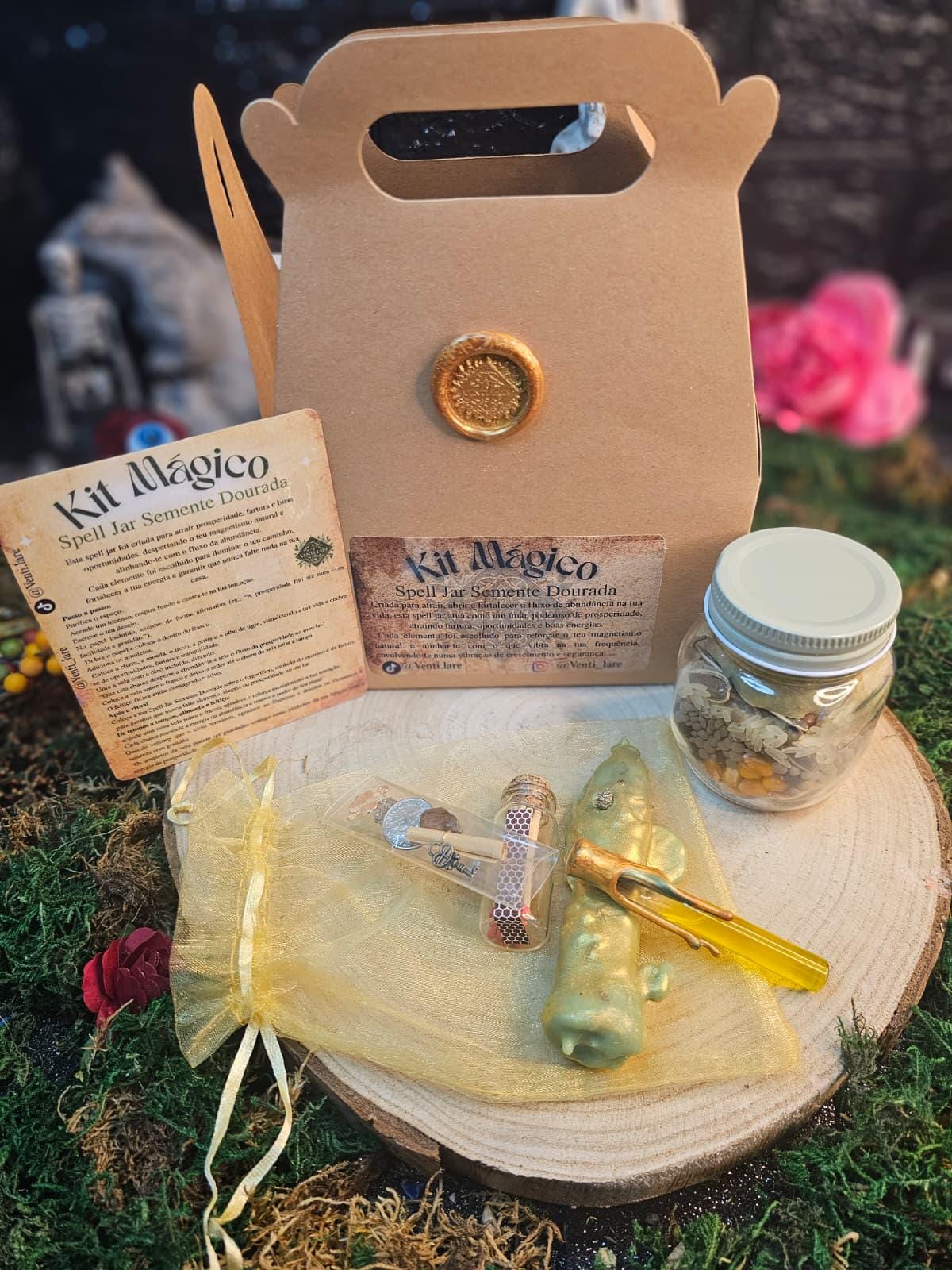 Kit Spell Jar Semente Dourada – Manifestação, Prosperidade e Magia Ritual