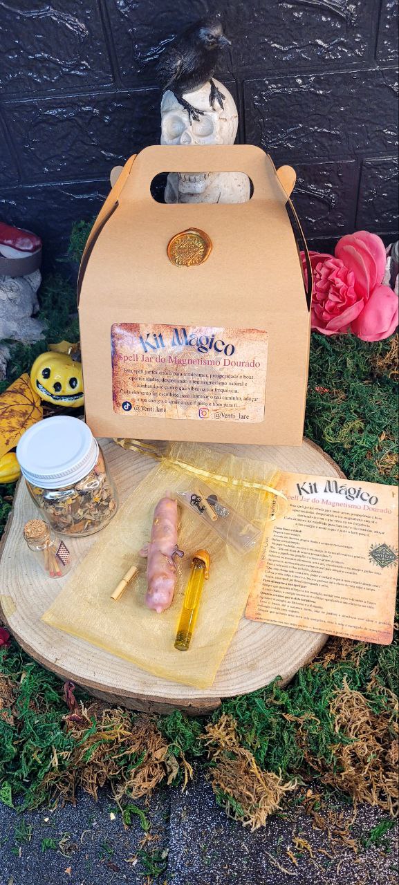 Kit Mágico – Spell Jar do Magnetismo Dourado | Ritual de Amor, Prosperidade e Atração