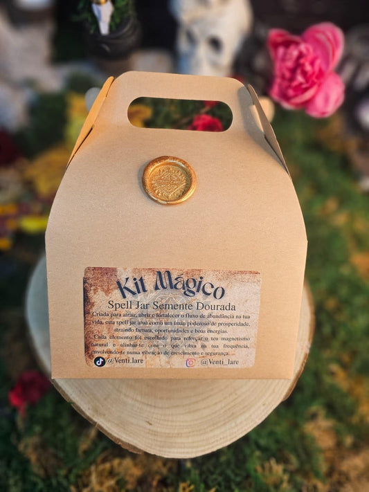 Kit Spell Jar Semente Dourada – Manifestação, Prosperidade e Magia Ritual