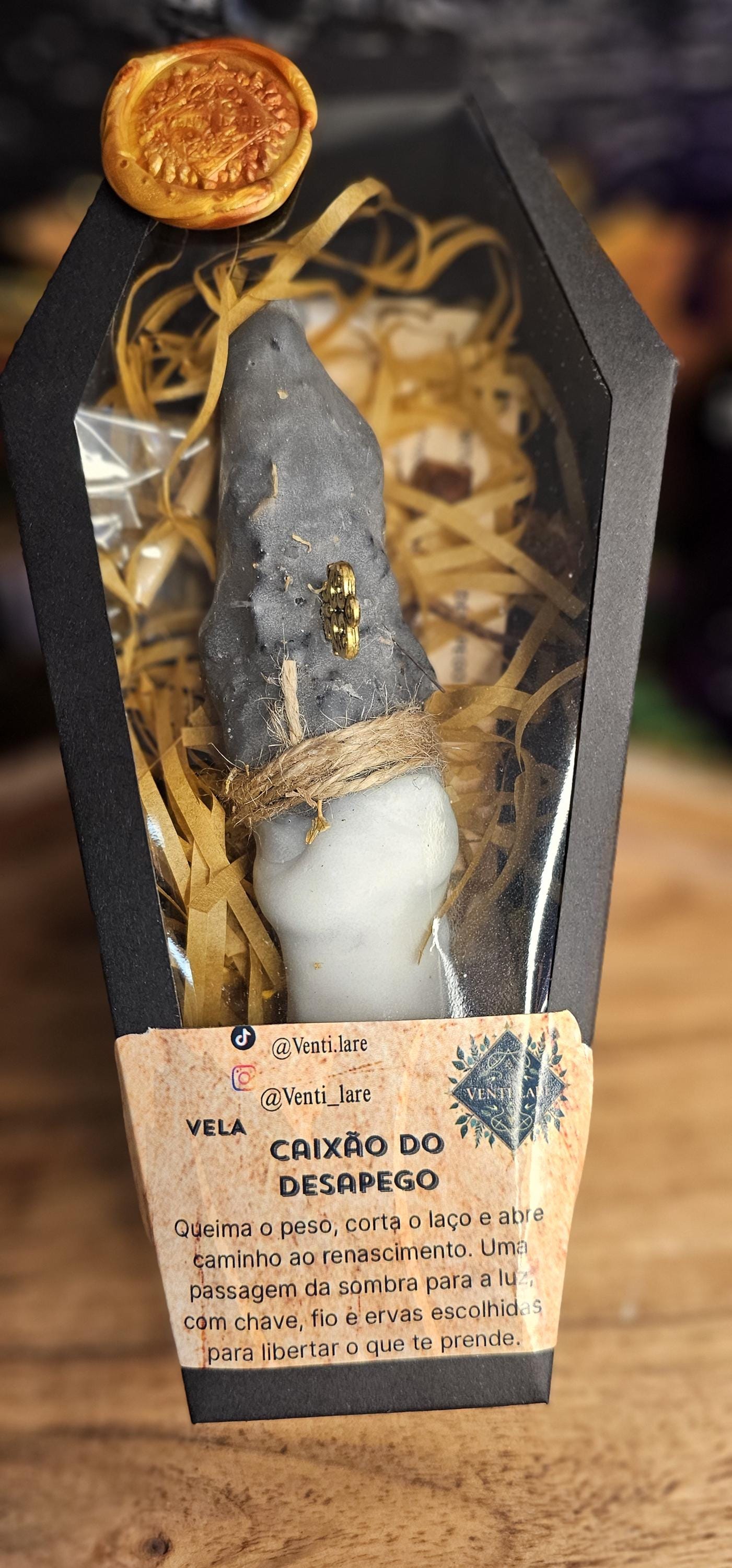 Vela Caixão do Desapego • Ritual de Libertação • Corte Energético • Chave + Fio • Vela Artesanal Espiritual