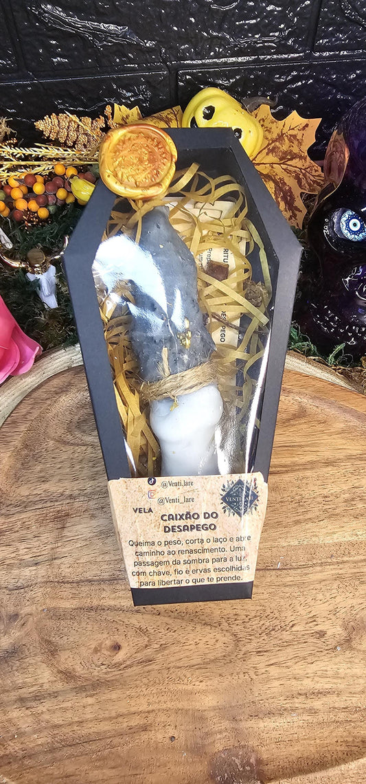 Vela Caixão do Desapego • Ritual de Libertação • Corte Energético • Chave + Fio • Vela Artesanal Espiritual